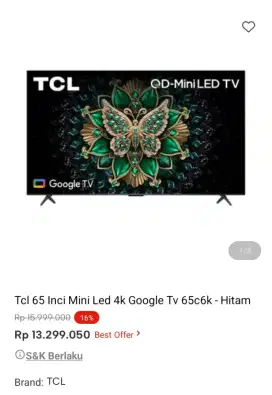 PROMO KREDIT TCL 65 INCI MINI LED 4K GOOGLE TV
