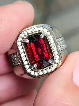 Cincin Batu Mandarin garnet 2.95 crat ring perak memo MRI top kristal