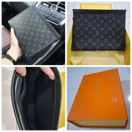 Clutch LV pouchette monogram black handbag lv fullset box