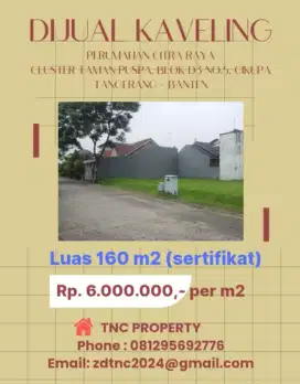 DIJUAL TANAH/KAVELING DI PERUMAHAN CITRA RAYA CIKUPA