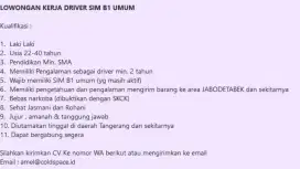 Lowongan Driver Supir Truk SIM B1 umum