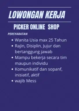 LOWONGAN PIKER ONLINE SHOP (AMBIL RESI)