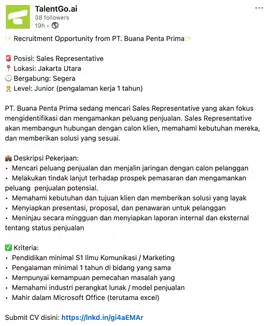 Sales Supervisor (Dari Perusahaan PT. Buana Penta Prima)