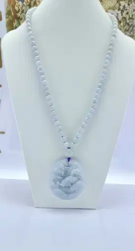 Giok Asli Grade A kalung liontin Sansui ungu biru giok Myanmar