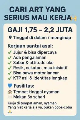 Cari ART yang Serius Mau Kerja