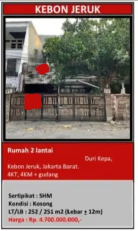 Dijual Rumah Tua Hitung Tanah Duri Kepa