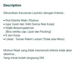 Butuh Karyawan Laundry