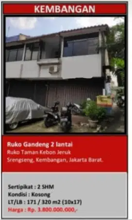 Dijual Ruko Gandeng Taman Kebon Jeruk