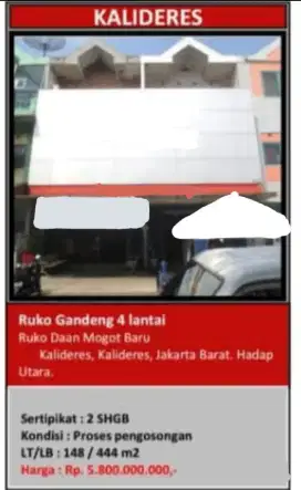 Dijual Ruko Gandeng 4 Lantai Daan Mogot Baru
