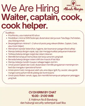 LOWONGAN HANYA UNTUK COOK & COOK HELPER