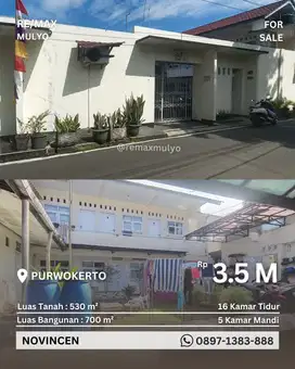 Dijual Rumah Kost Luas Strategis Area Purwokerto