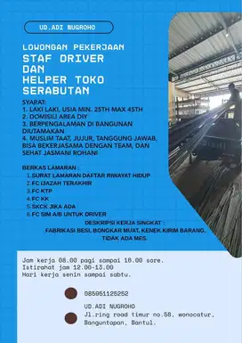 Driver dan helper toko besi