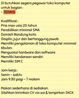 Di BUTUHKAN SEGERAN TEKNISI KOMPUTER