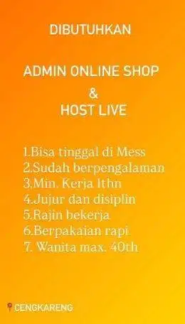DICARI ADMIN ONLIE SHOP