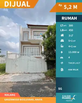 Dijual Rumah Megah 3 Lantai di Greenwood Boulevard Araya Malang