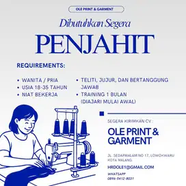 Dibutuhkan penjahit segera