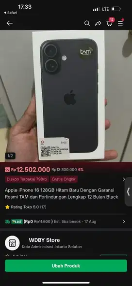 Iphone 16 128GB NEW SEGEL RESMI BLACK Via ijo 12,5jtan