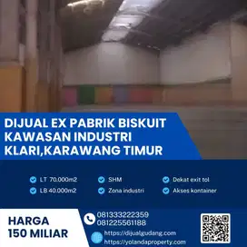 Dijual ex pabrik biskuit strategis lokasi Klari,Karawang Timur 70.000m