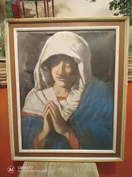 Lukisan Rohani Kanvas Lawas Oil Painting  Perawan  Mary Klasik