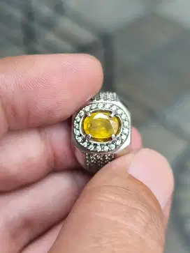Batu yellow safir sapphire 2.03 crat ring perak memo MGL