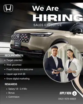 Di butuhkan segera Sales Executive Otomotif Merk Honda