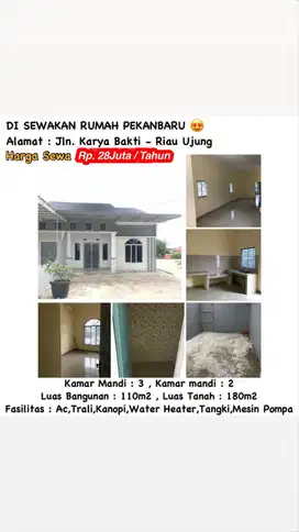 Disewakan rumah pekanbaru jln.karya bakti