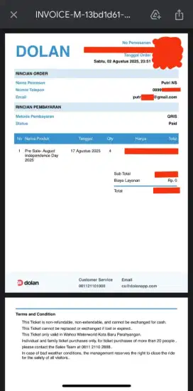 Tiket Wahoo Waterworld 4 tiket tgl 17 Agustus