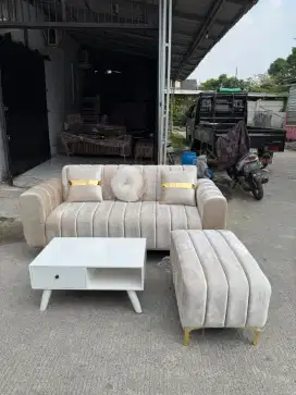 Sofa Saloka kaki besi full busa Tebal foxy Premium