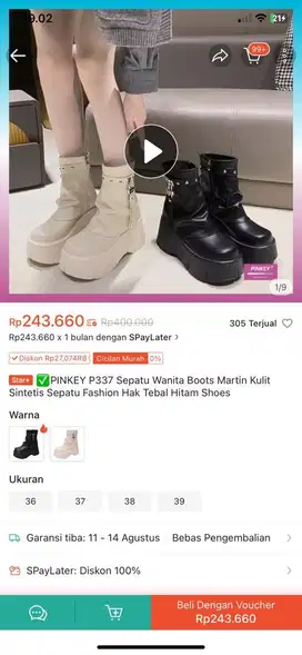 Sepatu boots wedges 9cm