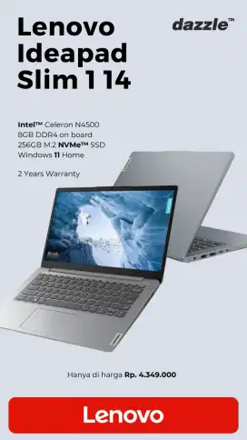 LENOVO IDEAPAD SLIM 1 14 CELERON N4500 RAM 8 SSD 256 GARANSI 2 TAHUN