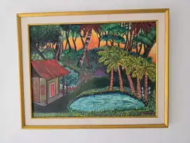 Lukisan Kolam ikan di halaman rumah desa