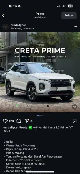 Hyundai Creta Prime TT 2024 Putih 10 rb