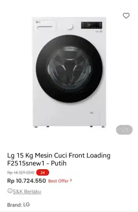 MESIN CUCI LG FRONT LOADING 15KG