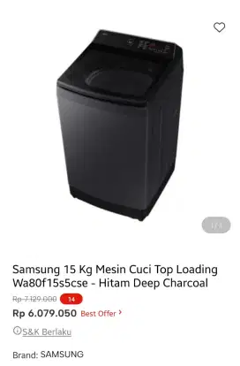 SAMSUNG MESIN CUCI TOP LOADING 15KG