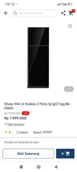 Cicilan Kulkas sharp 2pintu 394ltr