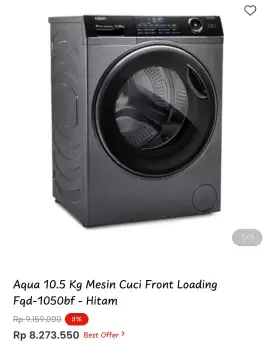 Aqua 10,5 Kg Mesin Cuci Front Loading fqd-1050Bf - Hitam