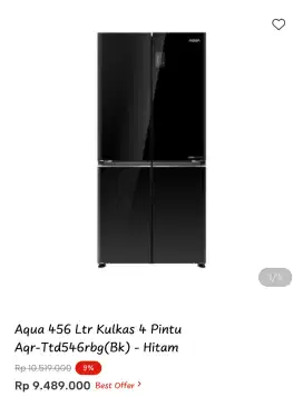 Aqua 456 Ltr Kulkas 4 Pintu Aqr- Ttd546rbg(bk) - Hitam
