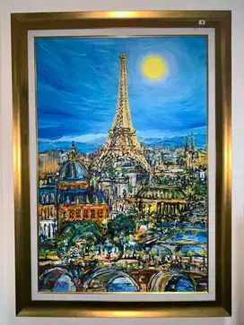 LUKISAN EIFFEL BESAR CAT AKRILIK TIMBUL