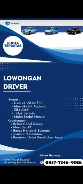 Dibutuhakn segera driver taxsi bluebird