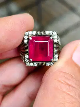 Cincin Batu Ruby Mozambique 11.03 crat ring perak memo CGL warna top