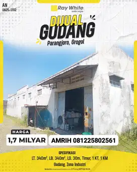 Gudang Siap Pakai di Kawasan Industri Parangjoro, Grogol, Sukoharjo