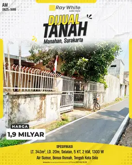 Tanah Luas Bonus Rumah di Jantung Kota Manahan, Solo