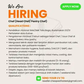 Urgently Needed! Chef pastry dan Chef Nusantara/ Jajanan Pasar