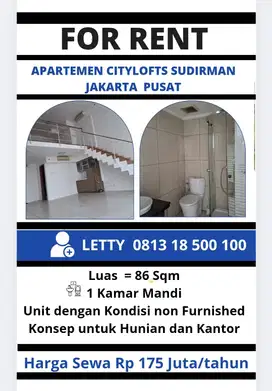 Apartemen Citylofts Sudirman Jakarta Rp 175 Juta / tahun Nego