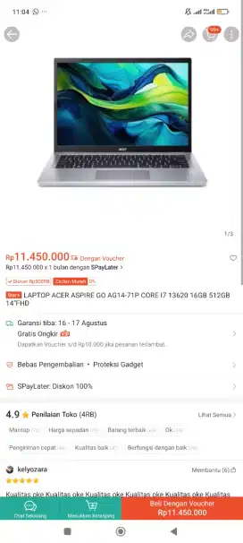 Jual Cepat Laptop Aceh Aspire GO AG14-71P -76WH