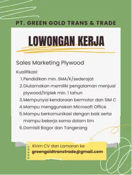 Lowongan Kerja Sales Marketing Plywood