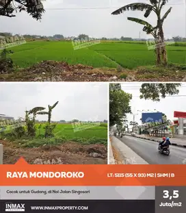 Tanah di jalan Poros singosari  kab.Mapang cocok di bangun usaha