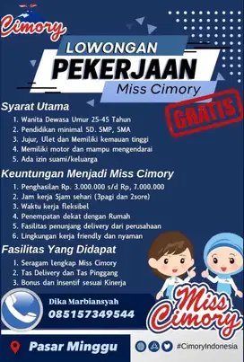Lowongan Kerja Miss Cimory Pasar Minggu
