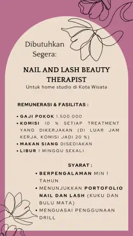 Dicari Nail and Lash Beautician untuk Home Studio di Kota Wisata