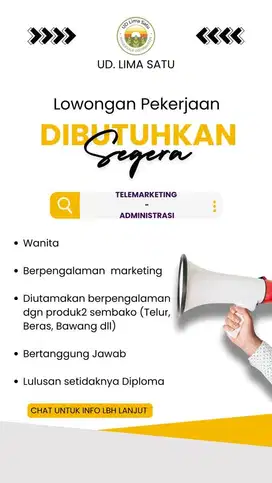 Dicari admin merangkap telemarketing